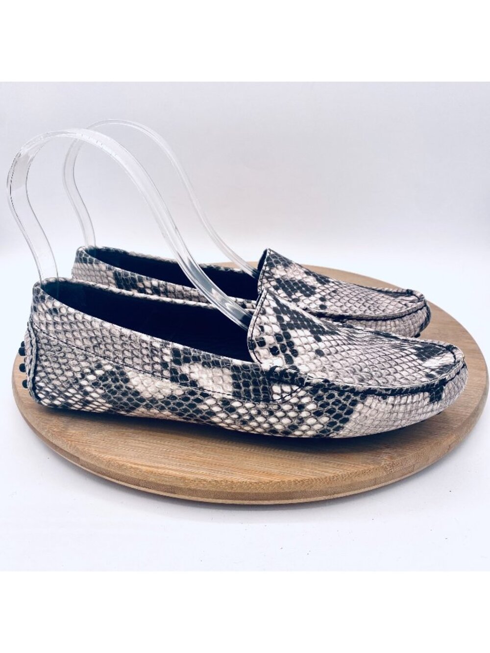 M Gemi Shoes Womens 7.5 Black Leather Animal Print Loafers Italy Luxury
